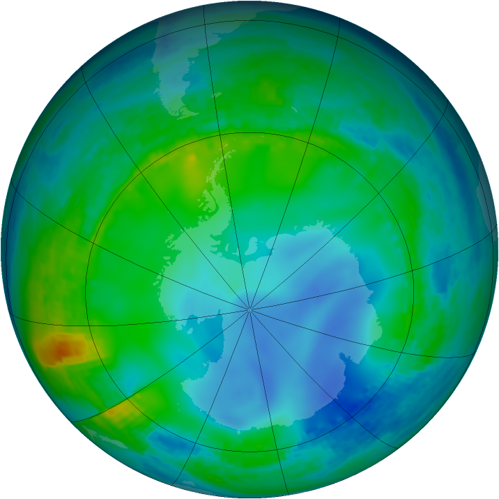 Antarctic ozone map for 31 May 2003